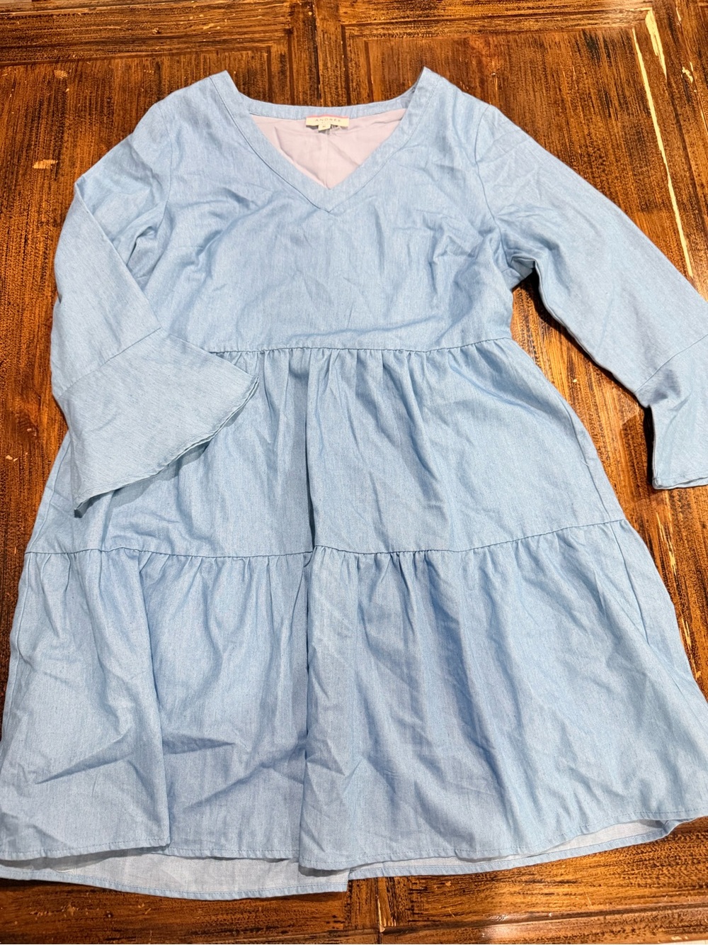 ANDREE BY UNIT Light Blue Tiered V-Neck Dress